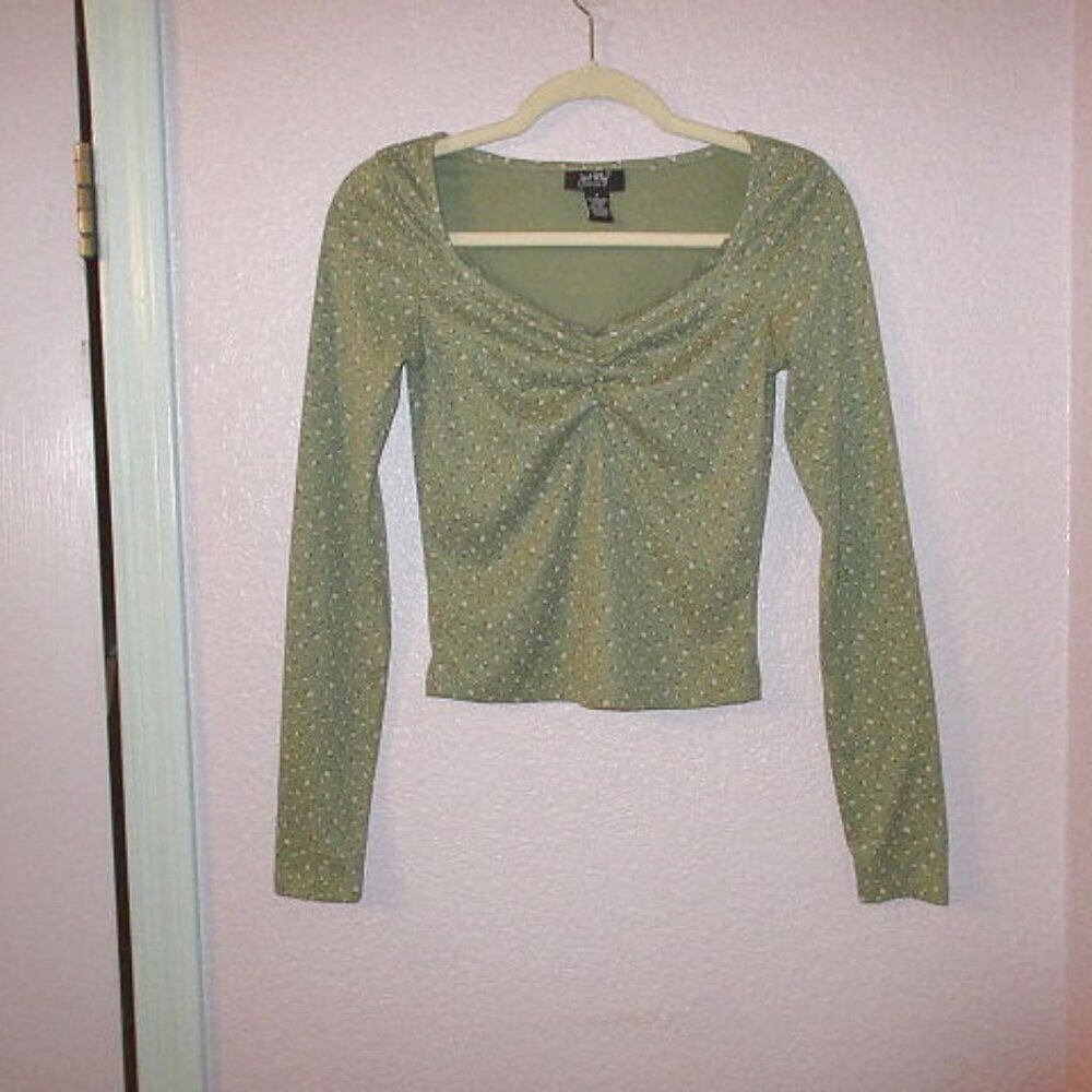 Just Polly Babydoll Top Size S Lace Trim Ribbed Crop Ditsy Festival Coquette Y2K